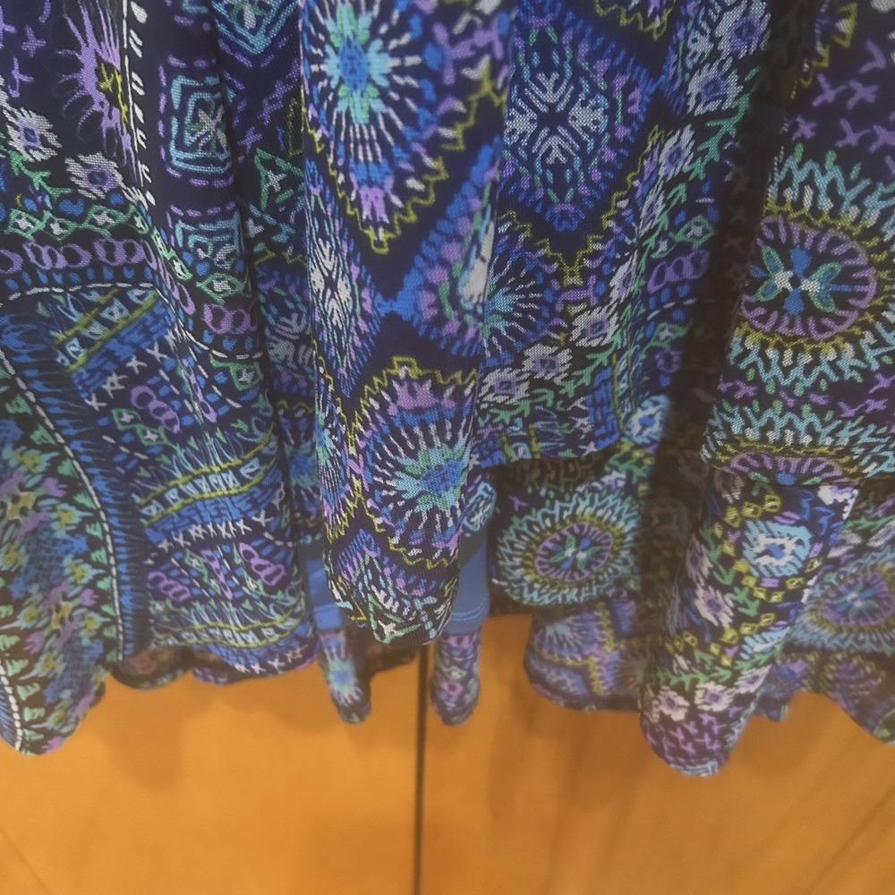 Susan Graver Womens Geometric Print Midi Dress Size 1X Petite Blue Multi Artsy - Picture 6 of 12